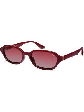 Women's Ancora Red Retro Rectangle Polarized Sunglasses Trendy Hexagon Narrow